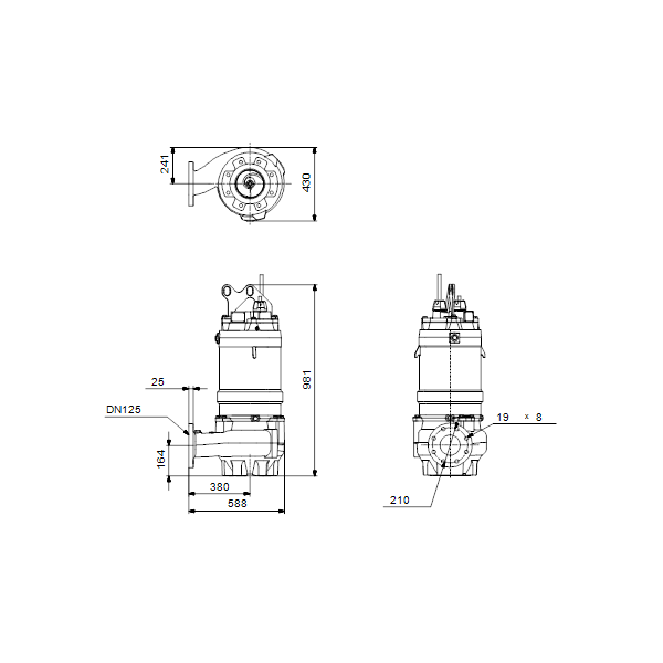 Погружной канализационный насос Grundfos S1.100.125.125.4.50L.S.267.G.N.D.513 артикул 96776487 – габаритный чертеж