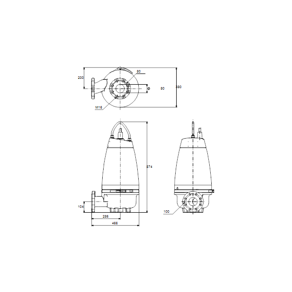 Погружной канализационный насос Grundfos SEV.80.100.60.2.51D.R артикул 96889339 – габаритный чертеж