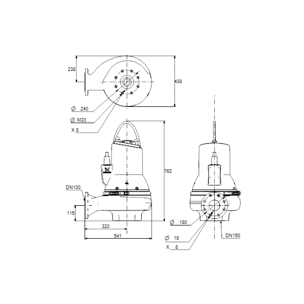 Погружной канализационный насос Grundfos SL1.100.100.55.EX.4.51D.C артикул 98626649 – габаритный чертеж