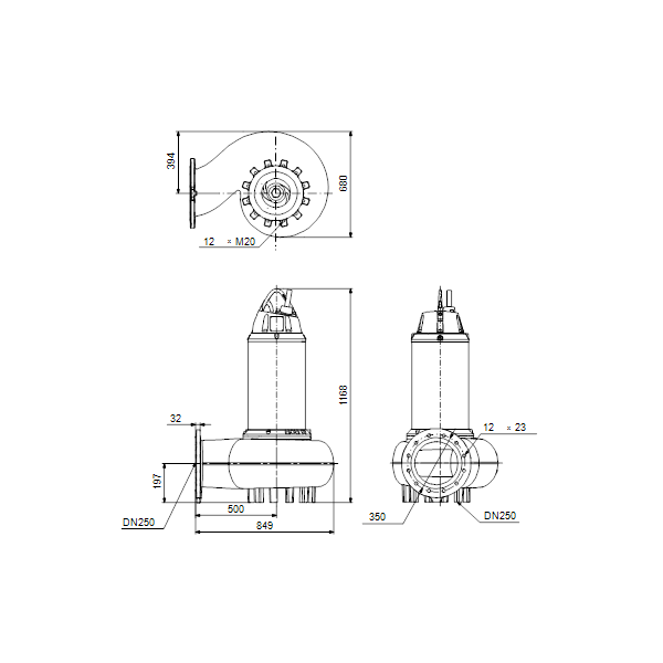 Погружной канализационный насос Grundfos SE2.110.250.220.4.52L.H.Q.EX.51D артикул 99412036 – габаритный чертеж