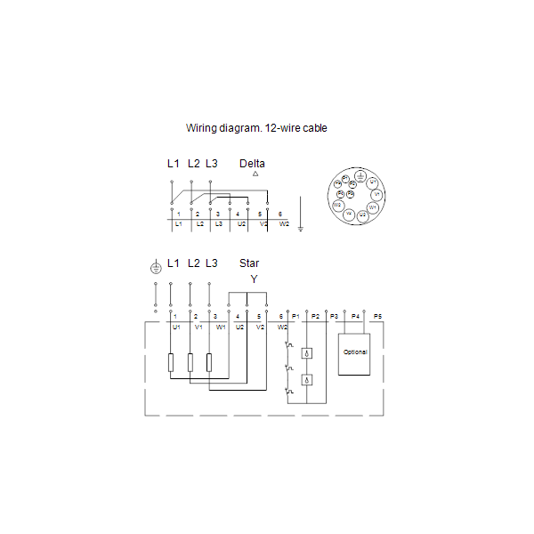 Погружной канализационный насос Grundfos SE2.110.250.220.4.52L.H.Q.EX.51D артикул 99412036 – схема подключения