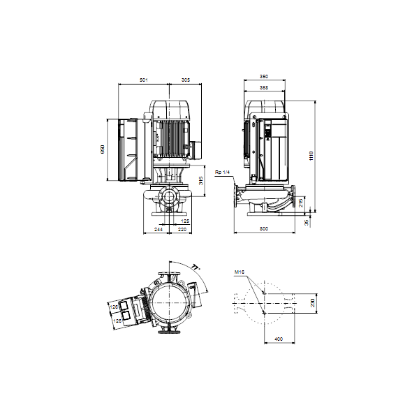 Одноступенчатый вертикальный центробежный насос «ин-лайн» Grundfos TPE 125-340/4-NC A3-F-O-DAQF артикул 99473969 – габаритный чертеж