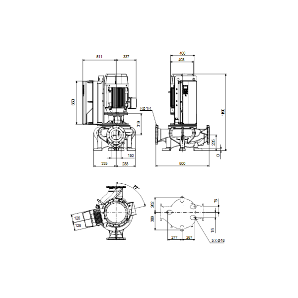 Одноступенчатый вертикальный центробежный насос «ин-лайн» Grundfos TPE 150-340/4-NC A-F-A-BAQE артикул 99473579 – габаритный чертеж