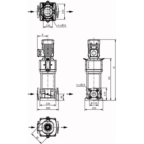 Габаритный чертеж насоса Wilo HELIX V 2213-1/25/E/KS/400-50