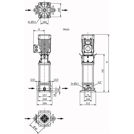 Габаритный чертеж насоса Wilo HELIX V 413-1/16/E/S/400-50