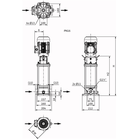 Габаритный чертеж насоса Wilo HELIX V 610-1/16/E/KS/400-50
