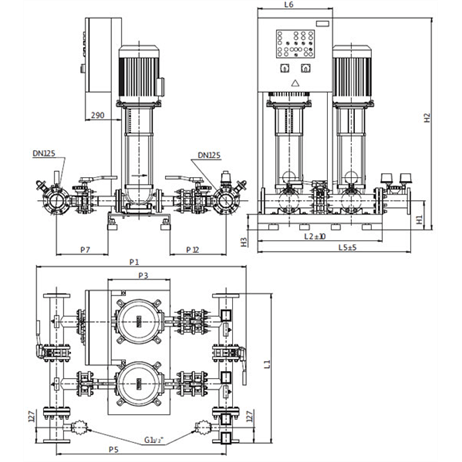 Габаритный чертеж насосной станции Wilo CO-2 HELIX V 5205/2/SK-FFS-S-EB-R