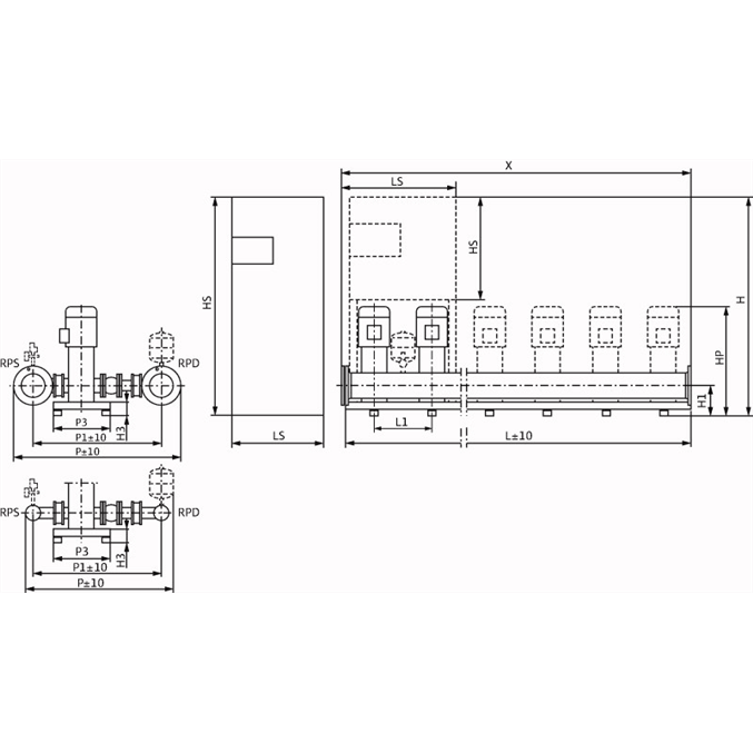 Габаритный чертеж насосной станции Wilo CO-6 HELIX V 5203/2/CC-EB-R