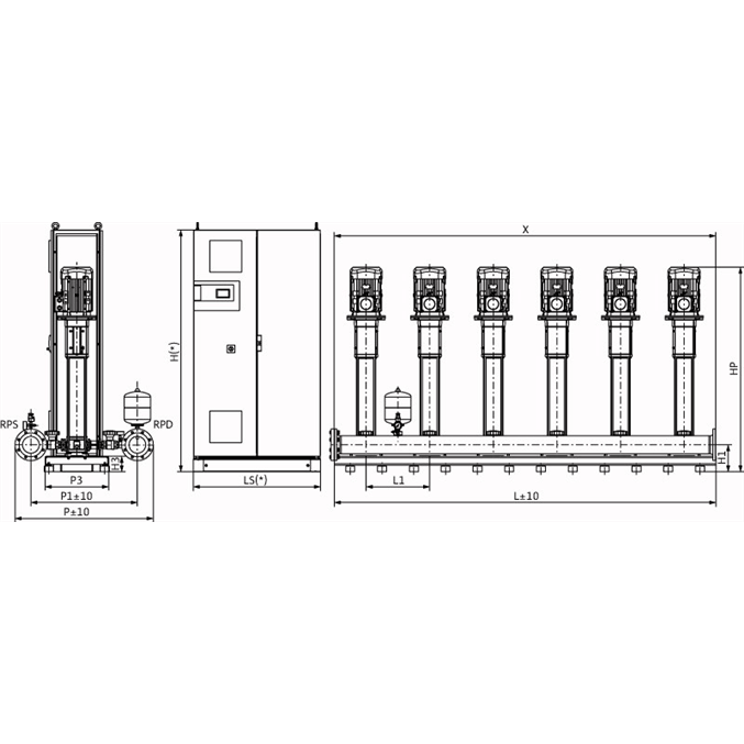 Габаритный чертеж насосной станции Wilo COR-6 HELIX V 1608/CC-EB-R