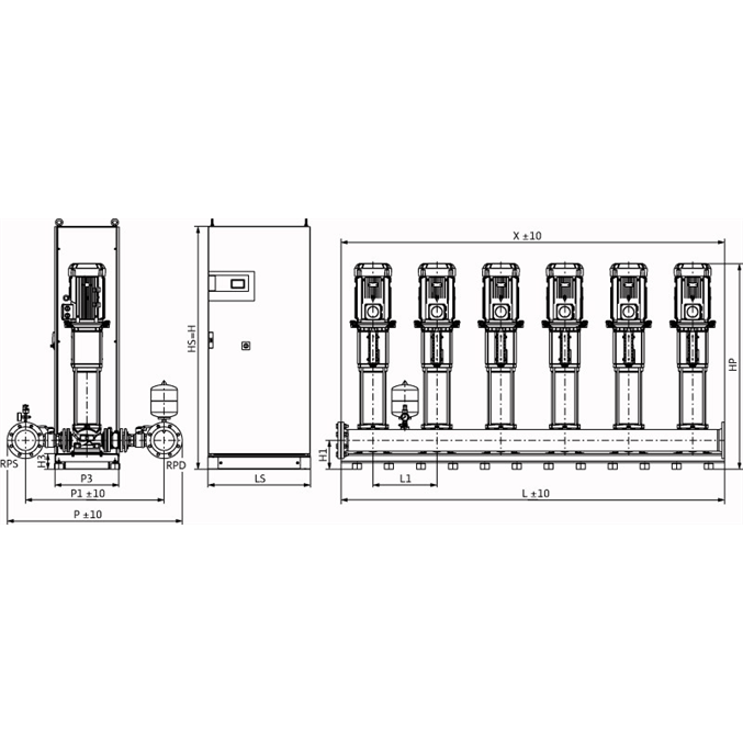 Габаритный чертеж насосной станции Wilo COR-6 HELIX V 3606/SKw-EB-R