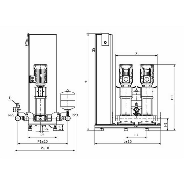 Габаритный чертеж насосной станции Wilo Smart FC 2 HELIX V 1604
